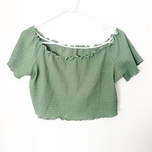 SHEIN Lettuce Trim Ribbed Off Shoulder Crop Top
